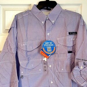 Columbia PFG lavender and white checked long sleeve